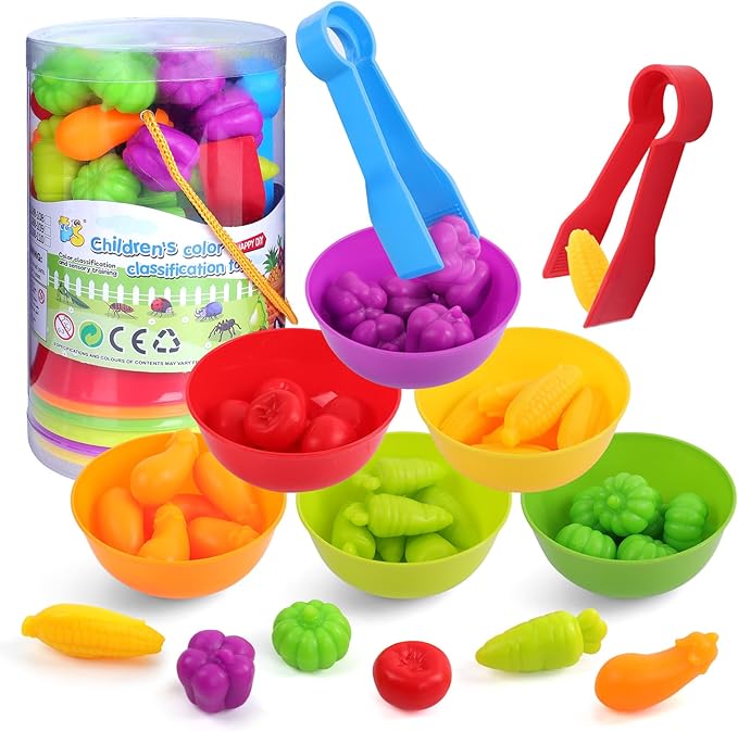 USATDD Counting Vegetables Color Sorting Matching Games with Bowls Preschool Learning Activities Sensory Toys Montessori Toys Birthday for Toddlers Kids Boys Girls Aged 3 4 5 by USATDD