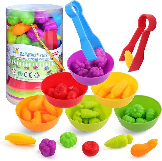 USATDD Counting Vegetables Color Sorting Matching Games with Bowls Preschool Learning Activities Sensory Toys Montessori Toys Birthday for Toddlers Kids Boys Girls Aged 3 4 5 by USATDD