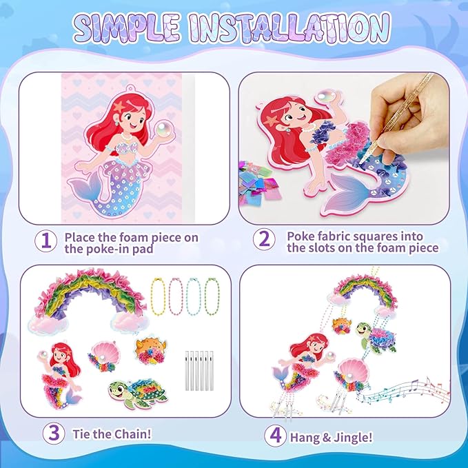 YOTOY Poke Arts and Crafts Kits for Kids - Ocean Poke Art Kit with Wind Chime Craft, Toys for Girls Ages 4-10, DIY Decor Creative Activit Game, Birthday Gift for 4 5 6 7 8 9 Year Old