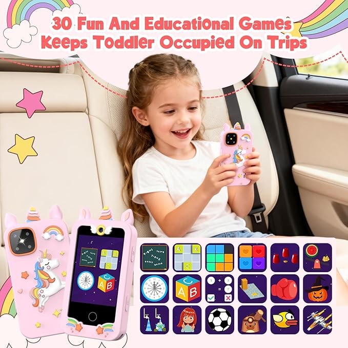 Kids Smart Phone for Girls, Christmas Birthday Gifts for Girls Age 3-10 Mini Toddler Cell Phone for Kids, Toddler Girl Learning Toy Phone with Dual Camera, Game, Music Player