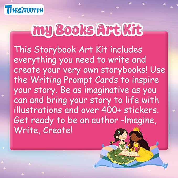 Storybook Art Kit, Create Fairytale Stories for Kids, DIY Craft Set with 400+ Stickers, 24 Pens, 2 Scrapbooking & Journal Activity, Arts and Crafts Supplies Gift for Boys & Girls Comic Book Making Kit
