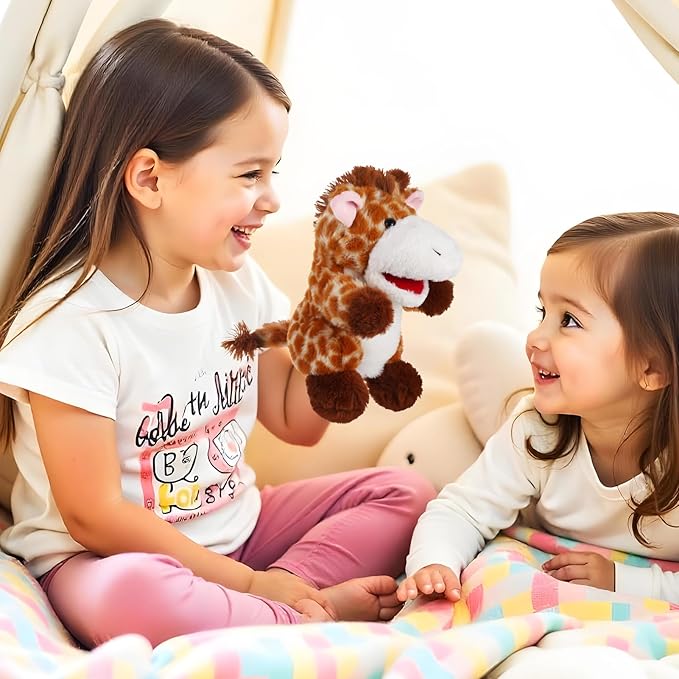 Animal Hand Puppets 11 Inch Sea Turtle Plush Dinosaur Animals Hand Puppet Toys Role-Play Toy Puppets for Kids Storytelling Imaginative Pretend Play Teaching Preschool(Giraffe)