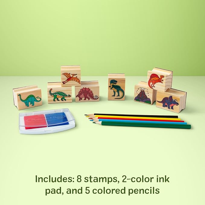 Melissa & Doug Wooden Stamp Set: Dinosaurs - 8 Stamps, 5 Colored Pencils, 2-Color Stamp Pad - FSC Certified - Image 7