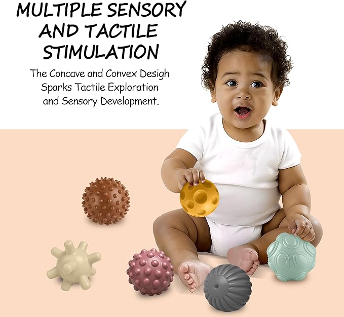6Pcs Assorted Color Grasping Balls – Soft Textured Sensory Toys for Babies & Toddlers