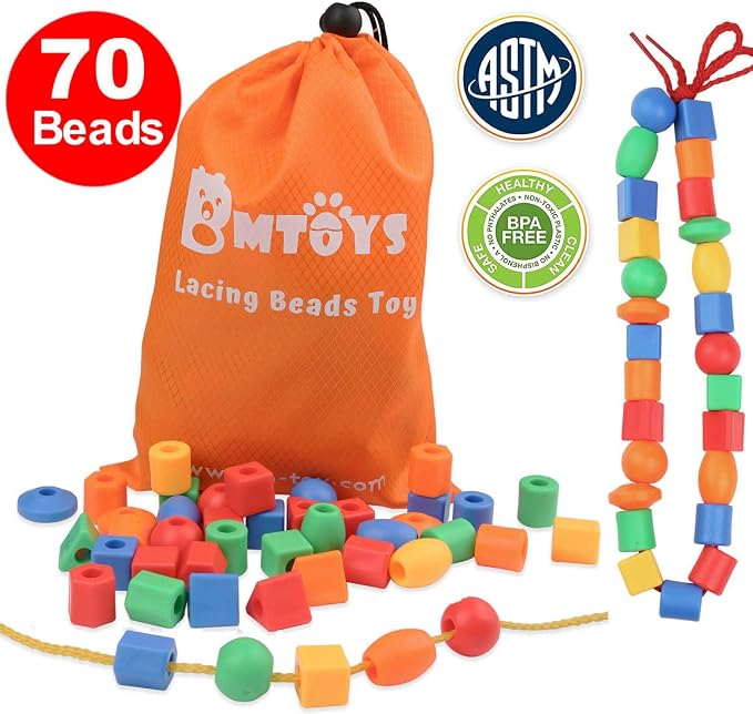 BMTOYS Lacing Beads for Kids - 70pcs Threading Beads Occupational Therapy Toys for Kids Fine Motor Skills Developmental Activity OT Toys - Image 4