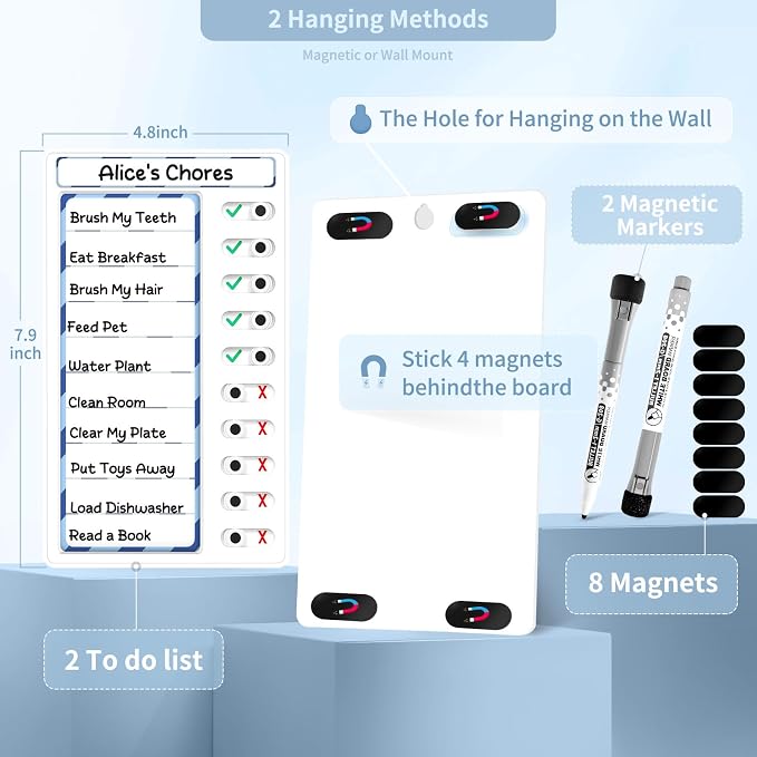 2 Pcs Chore Chart for Kids: Dry Erase My Chores Slider Chart, Magnetic Visual Schedule for Fridge, Kids Daily Checklist - ADHD Tools: to Do List and Routine Chart for Multiple Kids - Image 4