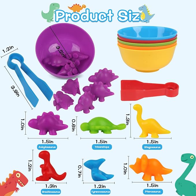 LOKIPA Counting Dinosaurs Toys Matching Game with Rainbow Sorting Cups, Color Sorting Set Preschool Learning Activities Education Toys for Toddlers Kids Ages 3 Years and Up - Image 4