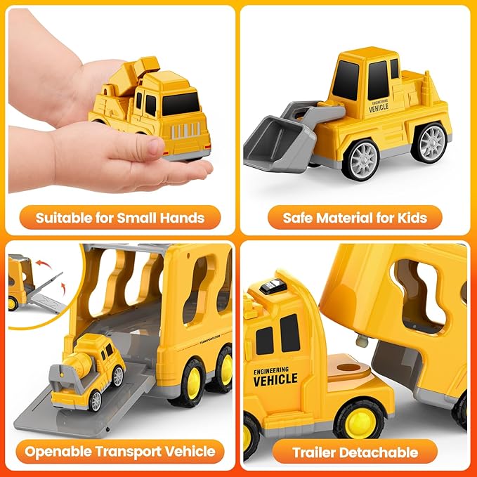 Toddlers Construction Toys for Kids 3-9 Year Old，5 in 1 Friction Power Vehicle Car for 3 4 5 6 7 Years Old Boys Girls，Carrier Truck Transport Toys for Christmas and Birthday Gifts