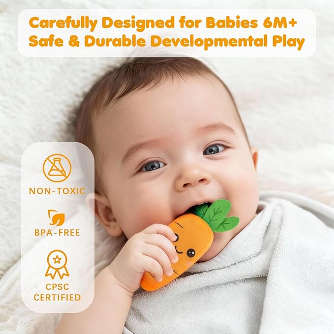 Montessori Baby Toys for 6-12-18 Months - My First Shopping Trip Baby Sensory Toys with Color Sorting Play Food, Crinkle & Rattle, Fine Motor Learning Toddler Toys for 1-2 Year Old Boy Girl Gifts