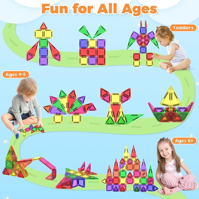 46PCS Glitter Mini Magnetic Tiles Travel Set with Storage Case - Image 5