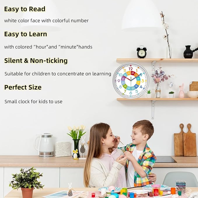 XFM Learning Clock for Kids Silent Colorful Teaching Time Clock 14 Inch - Image 6