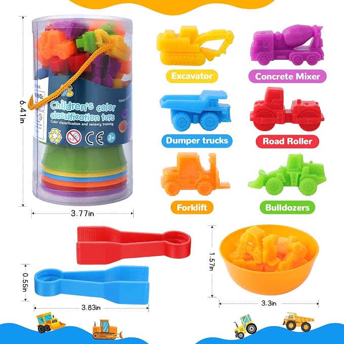 USATDD Counting Construction Vehicles Color Sorting Preschool Learning Matching Games Fine Motor Skills Toys Montessori Classroom Sensory Table Toys for Kids for Toddlers 3 4 5 - Image 2