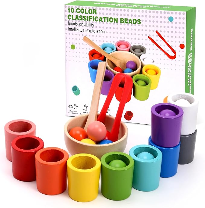 Color Sorting Toys, Wooden Montessori Rainbow Matching Game for Kids 3+ by Unknown