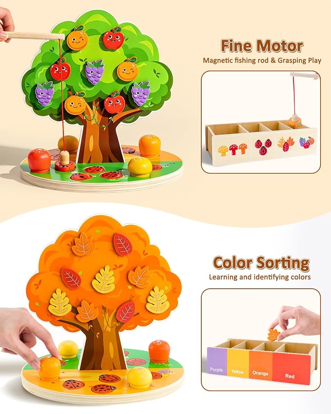 Montessori Wooden Sorting Toy for Kids Ages 3-5, Apple Tree Learning Toy - Image 3