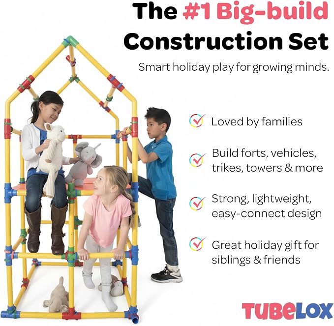 Tubelox STEM Building Toy Set - 220 Piece Life-Size Construction Kit for Kids | PVC Pipe Blocks for Forts, Towers & Creative Engineering Play | Durable Indoor/Outdoor STEM Toy | Ages 3+ - Image 6