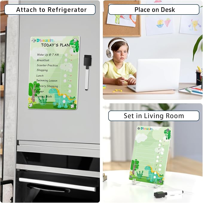 NiHome Magnetic Chore Chart, Sliders & Stand, Dry Erase to Do List,Dinosaur - Image 6