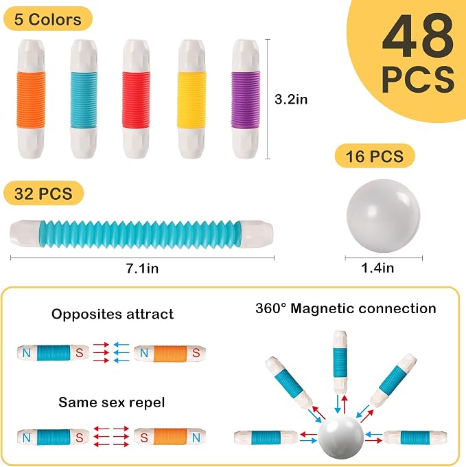 LONEEDY 48PCS Retractable Magnetic Sticks Building Toy Set-Flexible Magnetic Rods & Balls,Educational Building Blocks for 3+Kids (48PCS) - Image 5
