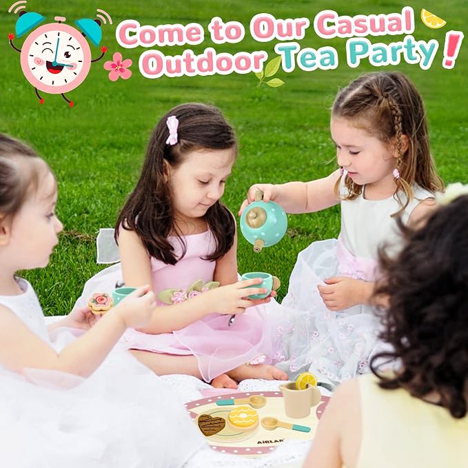 Wooden Tea Set for Little Girls Play Food Pretend Play for 3 4 5 Years Old - Image 7