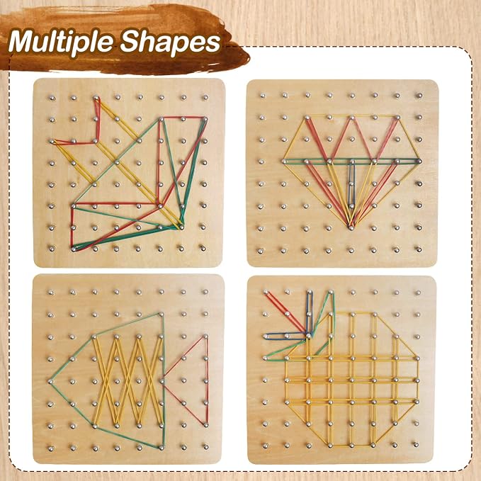 Wooden Geoboard, Montessori STEM Toy with Pattern Blocks for Kids Ages 3+ - Image 5