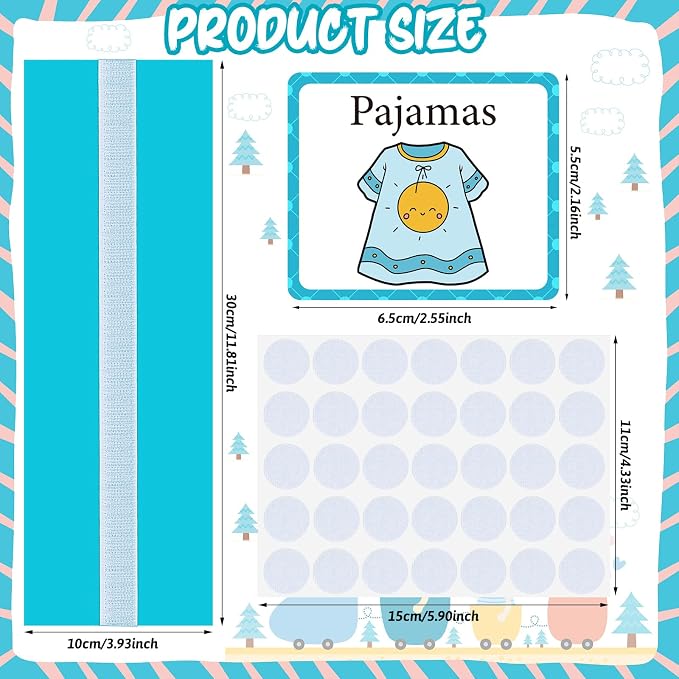 Visual 35 Pieces Schedule for Toddlers Autism Learning Materials Kids Routine Cards Visual Wall Planner, 2 Chore Chart Schedule Board for Home School, 2 Rough Strips, 35 Hook and Loop Dots(Cyan) - Image 2