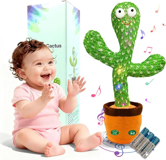 Dancing Talking Cactus Toy,Christmas Funny Gift for Toddler 1 2 3 Year Old Boy Girl,Record Repeat What You Say Baby Infant Toys 6-12 12-18 Months with 3xAA Battery (Volume Adjustment)