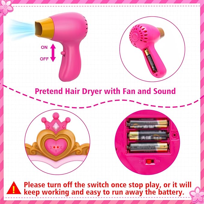 Toddler Vanity Magic Makeup Set Table and Chair Girl Toy Automatically Mirror with Music Light Pink Toys for 3 4 5 Year Old Girls Hair Salon Pretend Play Princess Dress Up Playset Gift Toddler 3-5