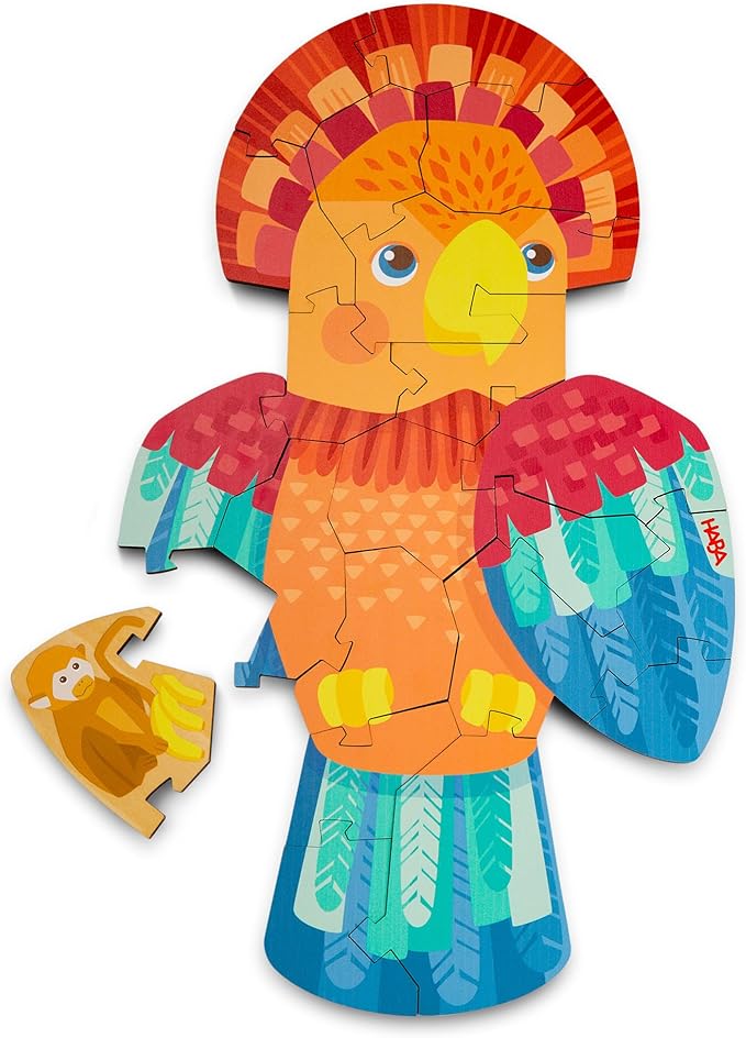 HABA Wooden Puzzle Parrot - 2 in 1 Reversible Puzzles for Kids Ages 4-6, Durable Educational Toys and Wooden Montessori Toys