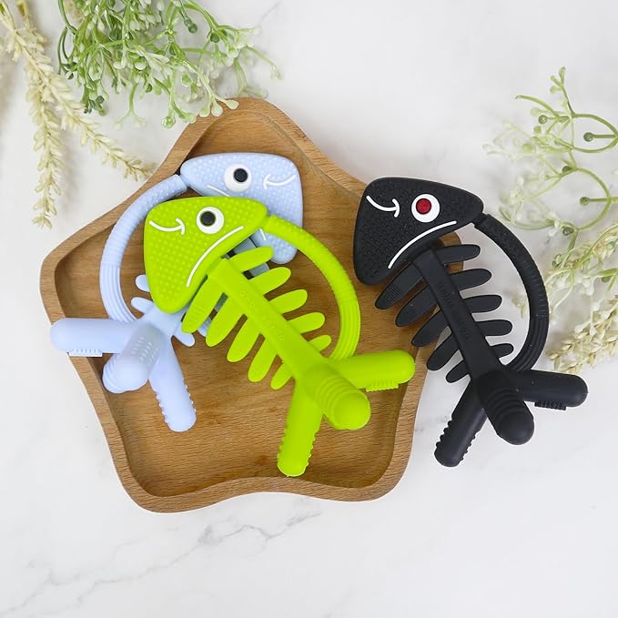 3 in 1 Infant Toys, Baby Teething Toys 3–6 6–12 Months, Teethers for Babies 0–3–6–12 Months for Teething Relief, Baby Gift, Baby Teether Toys, Silicone Sensory Toys, USA Patent Pending, Fish (Black)