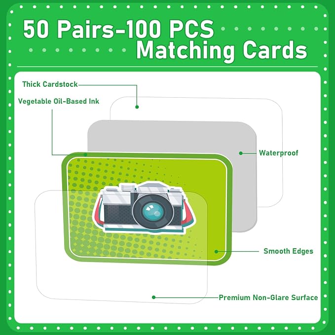 gisgfim 100 PCS Memory Matching Game for Kids Summer Camp Concentration Memory Card for Preschool Educational Ages 3-8 A Fun & Fast Camp Theme Matching Games - Image 3