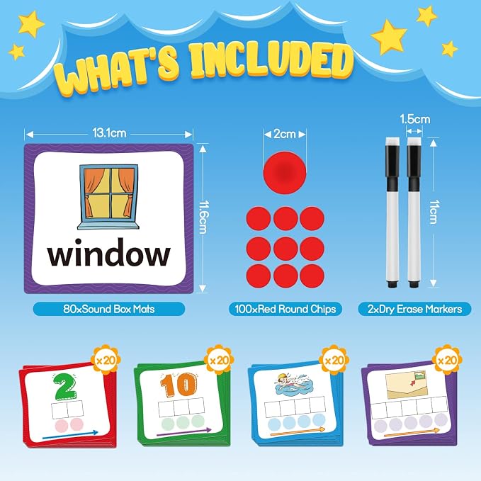 Torlam Elkonin Boxes Phonemic Awareness Phonics Games, Reading Spelling Sound Manipulatives Sight Word Flash Cards, Speech Therapy Toy Kindergarten Elementary Classroom Must Haves Homeschool Supplies - Image 7