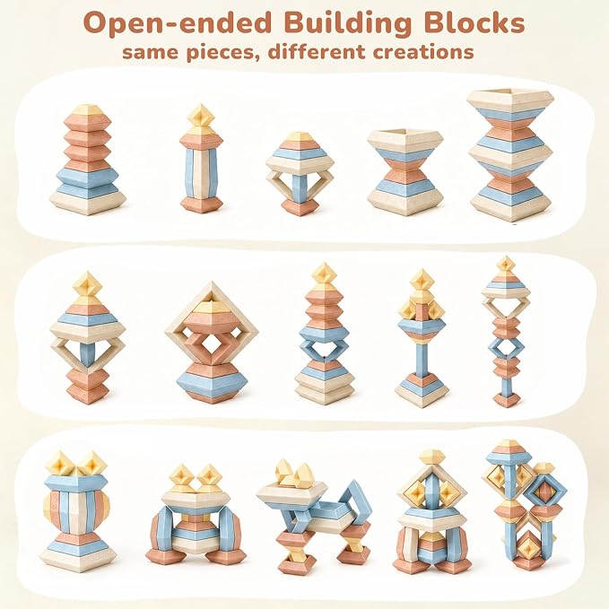 Joyreal Montessori Stacking Blocks for Toddlers 1-3，30PCS Nesting & Building Toys with Storage Bag,Educational Fine Motor Learning Toy, Preschool STEM Stacking Blocks for Boys Girls 12M+ - Image 2