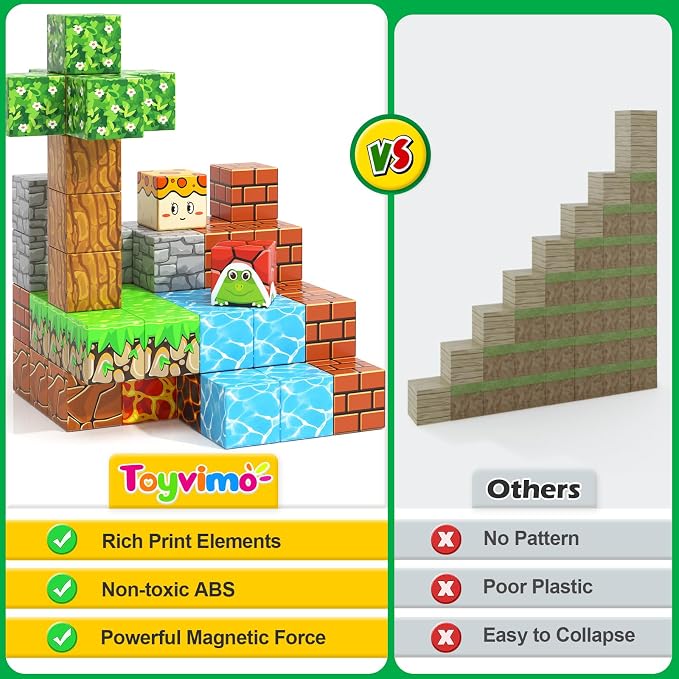 100PCS Magnetic Blocks Magnetic Building Blocks Sensory Toys for Kids Ages 3-5 6-8 8-12 Kids Game Toys for 3+ Year Old Boys & Girls, Mine Magnet World Craft 3 4 5 6 7 8 9 Year Old Boy Birthday Gift - Image 5