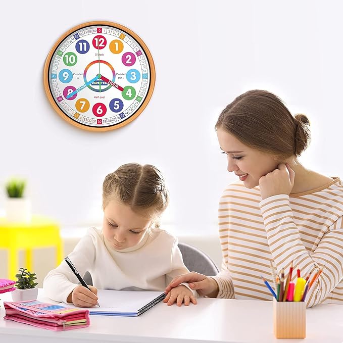 Homotte 10 Inch Kids Wall Clock, Multi-Colored Learning Clock for Kids - Image 6