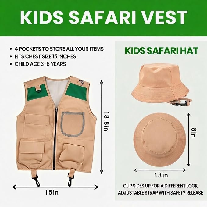 Kids Explorer Kit & Bug Catcher Kit, 23 Pcs Outdoor Adventure Set with Vest & Hat, Binoculars, 12 Insect Figures,Camping Hiking Toys Gift for Boys Girls Age 3-8 - Image 3