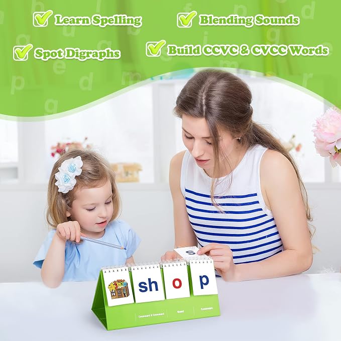Aizweb CVCC & CCVC Word Builder,Phonics Games Flash Card for Preschool Kindergarten Classroom,Special Education Reading Manipulative Spelling Toy for Learning Activity Teacher School Supplies - Image 3