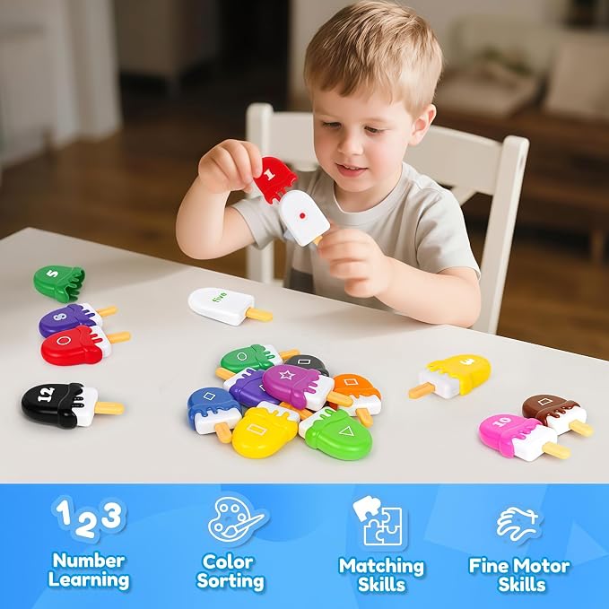 USATDD Numbers Learning Toys Number Popsicles Matching Toy Learning Numbers & Patterns Preschool Learning Activities Montessori Toys for Kids - Image 6