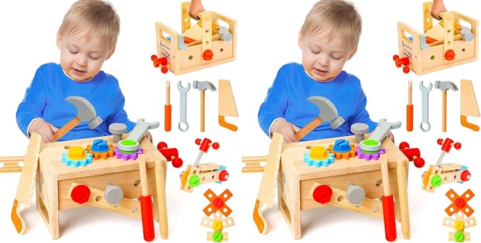 Wooden Tool Set for Kids 2 3 4 5 Year Old, 29Pcs Educational STEM Toys Toddler Montessori Toys for 2 Year Old Construction Preschool Learning Activities Gifts for Boys Girls Age 2-4 1-3 (Pack of 2) by Hieoby
