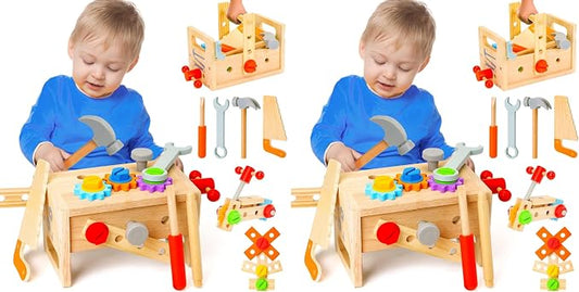 Wooden Tool Set for Kids 2 3 4 5 Year Old, 29Pcs Educational STEM Toys Toddler Montessori Toys for 2 Year Old Construction Preschool Learning Activities Gifts for Boys Girls Age 2-4 1-3 (Pack of 2) by Hieoby