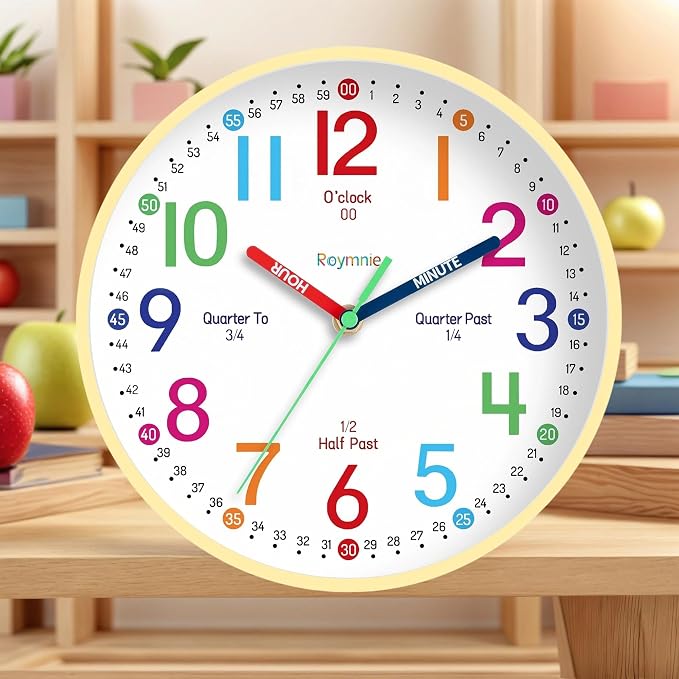 Roymnie Wall Clock 8" for Kids Learning Battery Operated Teaching Silent - Image 5
