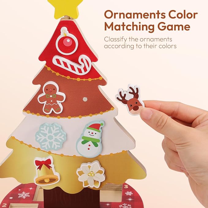 Woodtoe Magnetic Christmas Tree Toy for Toddlers, Montessori Toys for 3 4 5 6 Year Old, Wooden Color Sorting & Stacking Toys, Fine Motor Skills Sensory Toys, Christmas Decorations STEM Gifts for Kids - Image 4