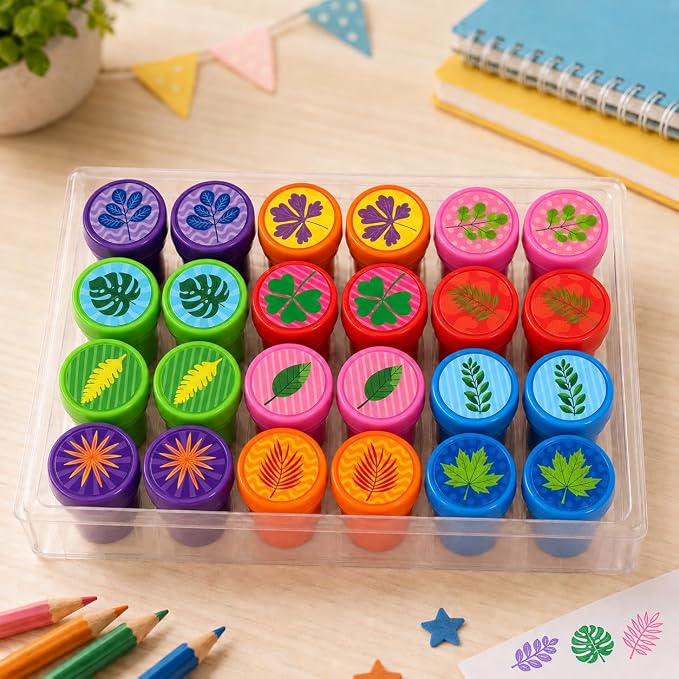 Cinrobiye 24 Pcs Nature Leaf Stampers for Kids, Pre-Inked Leaf Party Favor Set, Forest Theme Birthday Party Supplies, Classroom Rewards, Goody Bag Fillers, Piñata Fillers, Treasure Box Toys - Image 3