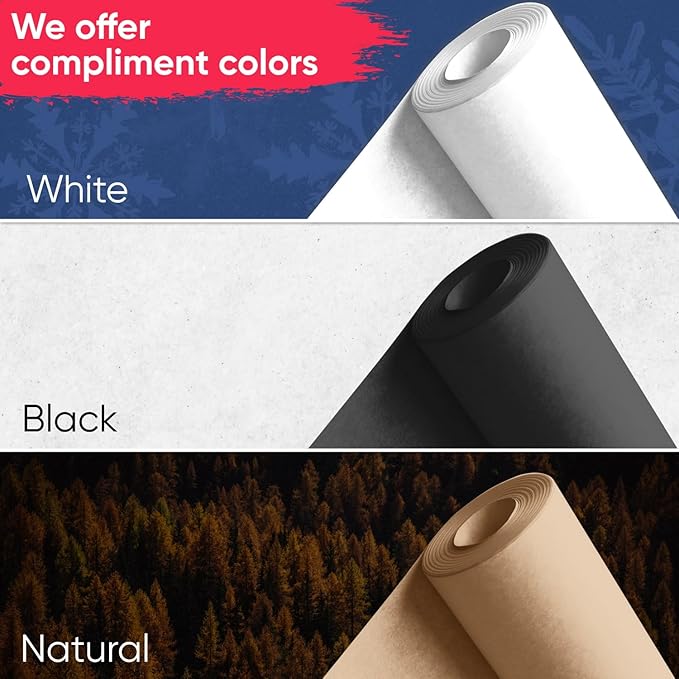 USA Made 24" x 1200" White Kraft Paper Roll, 45 lbs Thickness, American Quality Colored Kraft Paper for School, Bulletin Board - Odorless, Non-Toxic, Safe for Kids