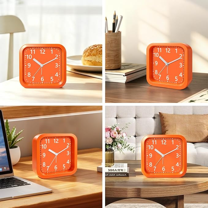 Analog Loud Alarm Clock for Heavy Sleepers, 4.5" Simple Battery Operated Alarm Clock with Modern Round Design, Silent Non-Ticking Small Bedside Clock for Bedroom Teens Seniors, College,Orange - Image 8