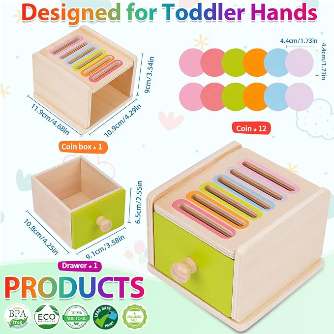 FCSONU Toddlers Montessori Coin Box Toys for 1 2 3 Year Old Boys Girls Baby - Image 5
