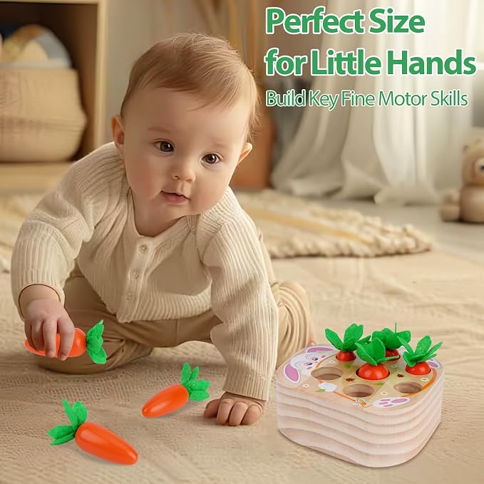 KMTJT Montessori Toys for 2 3 Year Old Toddlers | Wooden Carrot Harvest Toy - Image 4