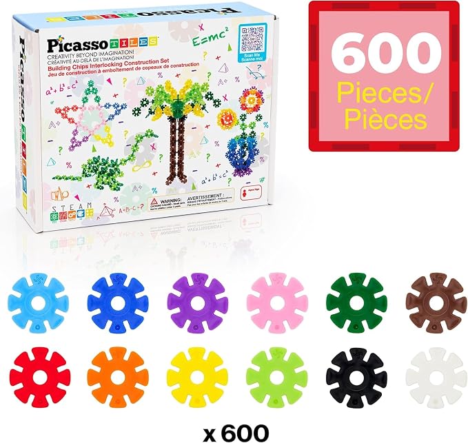 PicassoTiles Building Chips 600 Pieces Interlocking Construction Chips Creative Disc Block Toy Set STEM Learning Toys for Early Education and Child Brain Development Kids Boys Girls Age 3 and Up PTF60 - Image 3