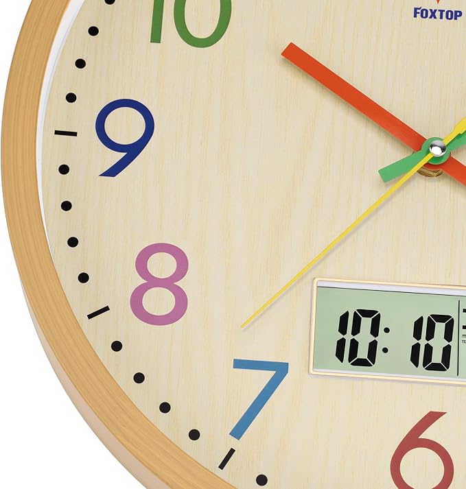Foxtop Digital and Analog Kids Wall Clock 12 Inch Silent Non-Ticking Battery Operated Kids Clock for Kids Room Playroom Nursery Classroom School - Image 6