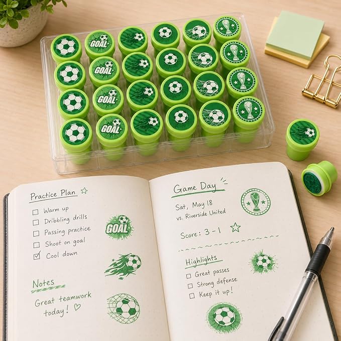 Cinrobiye 24 Pcs Soccer Sports Stampers for Kids, Pre-Inked Football Party Favor Set, Sports Birthday Party Supplies, Classroom Rewards, Goody Bags, Piñata Fillers - Image 3