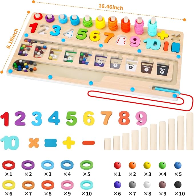 3 in 1 Montessori Toys for 3+ Year Old, Education Toys for Preschool Learning Activities, Wooden Magnetic Color and Number Maze, Sorting Counting Color Matching Toddler Puzzle - Image 6