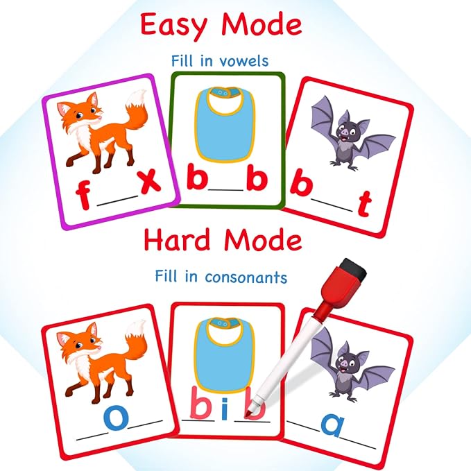 100 Short Vowel Spelling Flashcards, Handwriting Cards Learn to Write CVC Sight Words CVC Words Games for Kindergarten Learning Activities, Montessori Educational Toy Gift for Kids 3 4 5 6 Years Old - Image 2